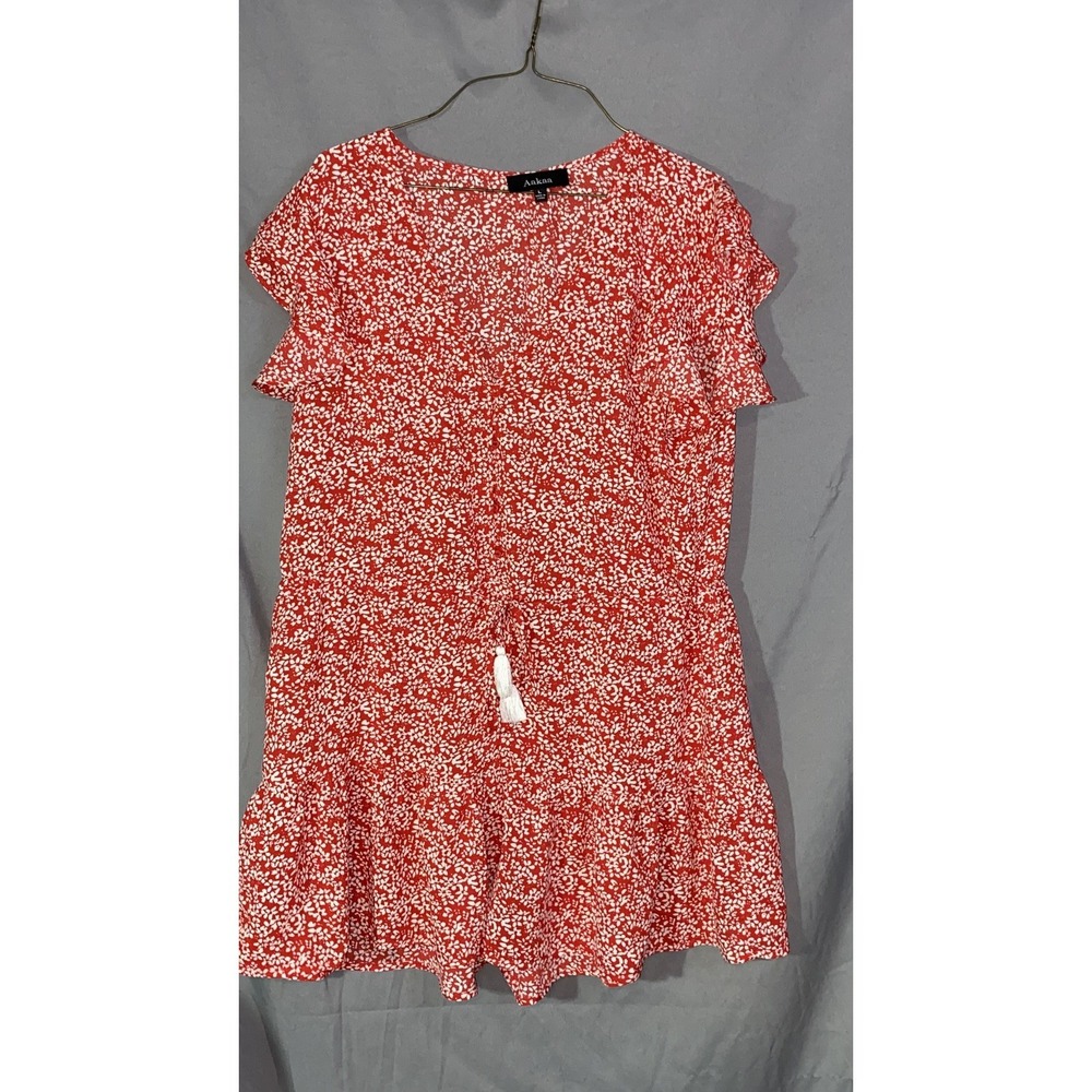 Akaa Red floral Romper with ruffles 100% polyester. Size L